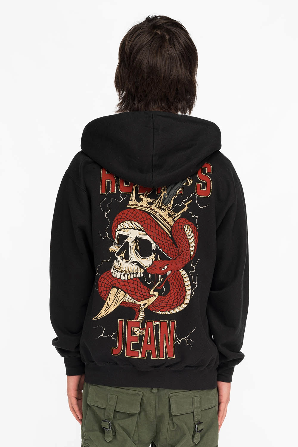 Rough texture Seasonal Trend ROBINS SNAKE SKULL GOLD GLITTER ZIP HOODIE IN BLACK