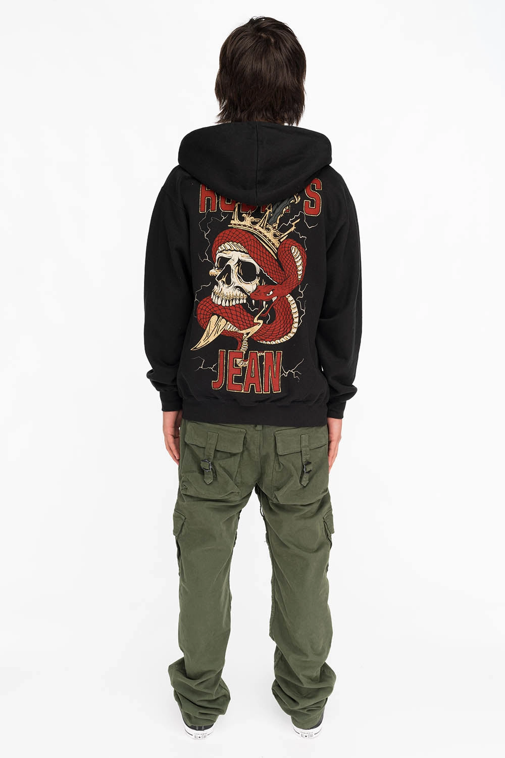 ROBINS SNAKE SKULL GOLD GLITTER ZIP HOODIE IN BLACK Chill Clothing