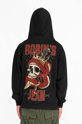 ROBINS SNAKE SKULL GOLD GLITTER ZIP HOODIE IN BLACK side pocket