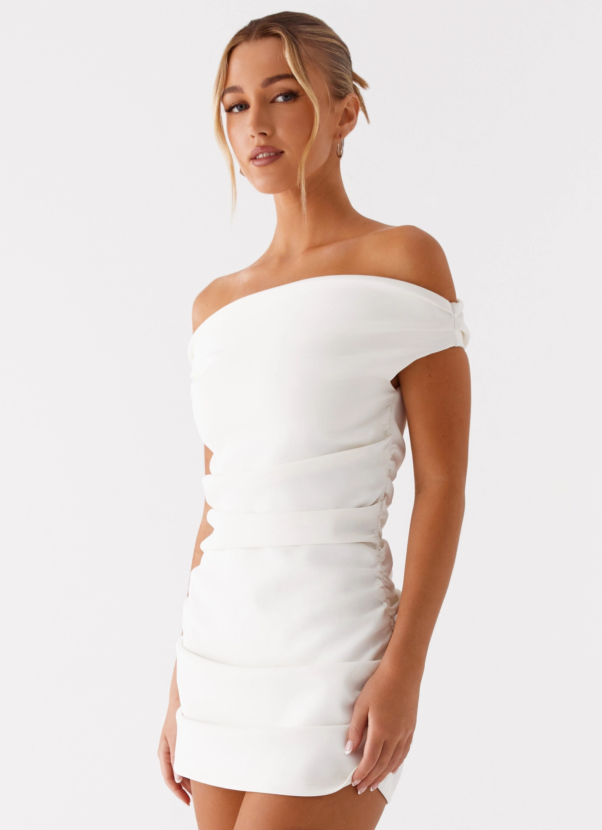 A Line Cut Morgan Off Shoulder Mini Dress - Ivory