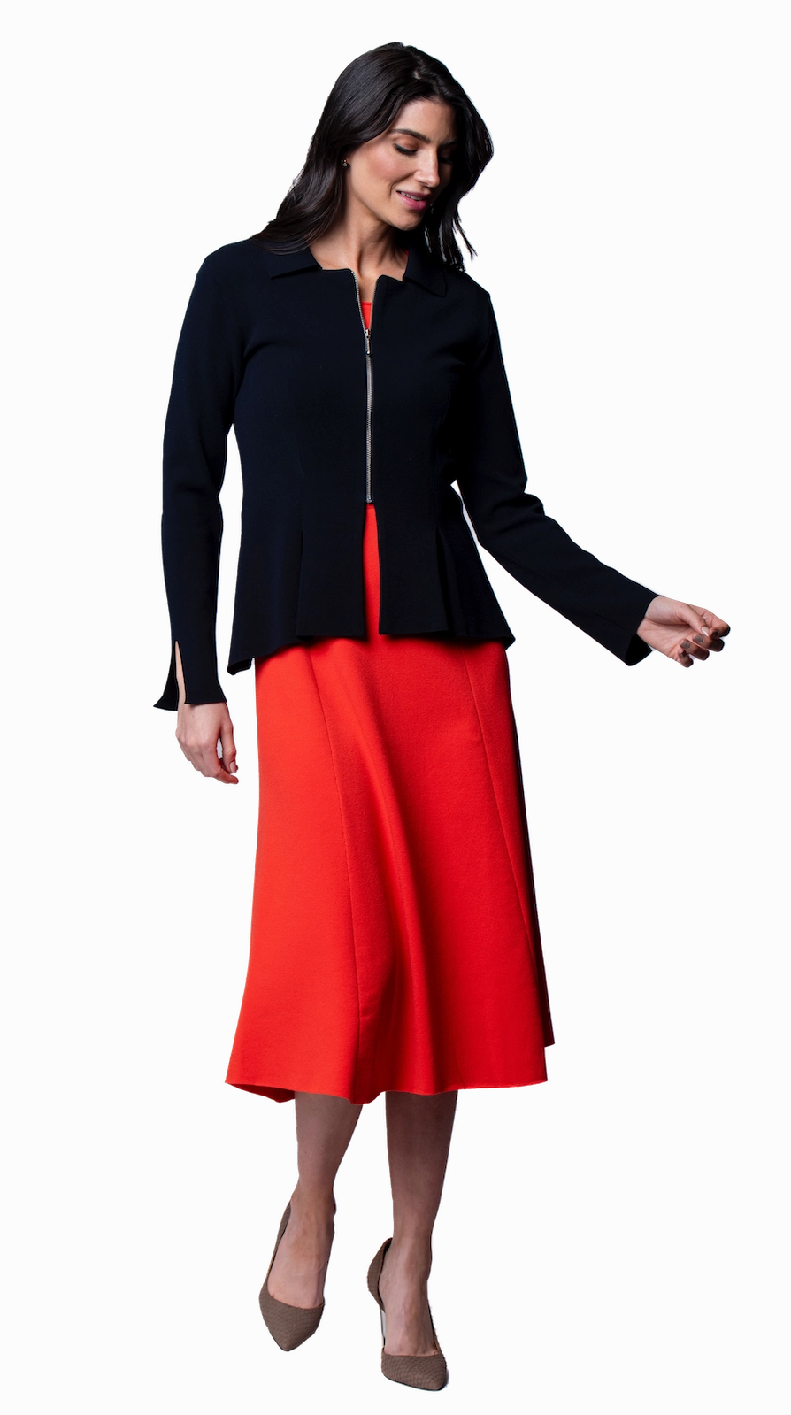 Nora Milano Knit Short Sleeved Fit-And-Flare Midi Dress - Bright Orange / Fall Pre-Order Subtle Mood