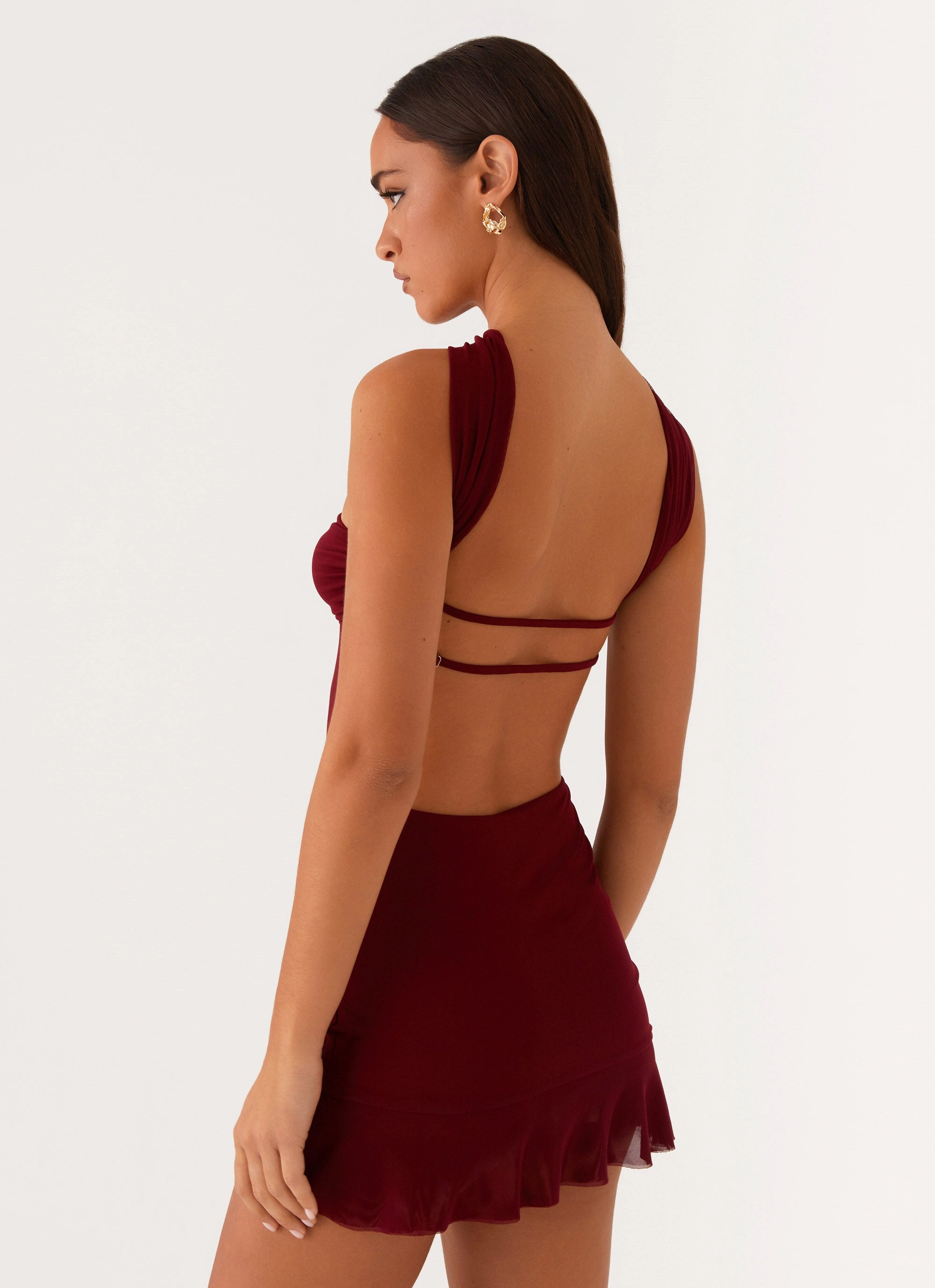 Chic Tailoring Waist Fresh Palette Pari Open Back Mini Dress - Mulberry