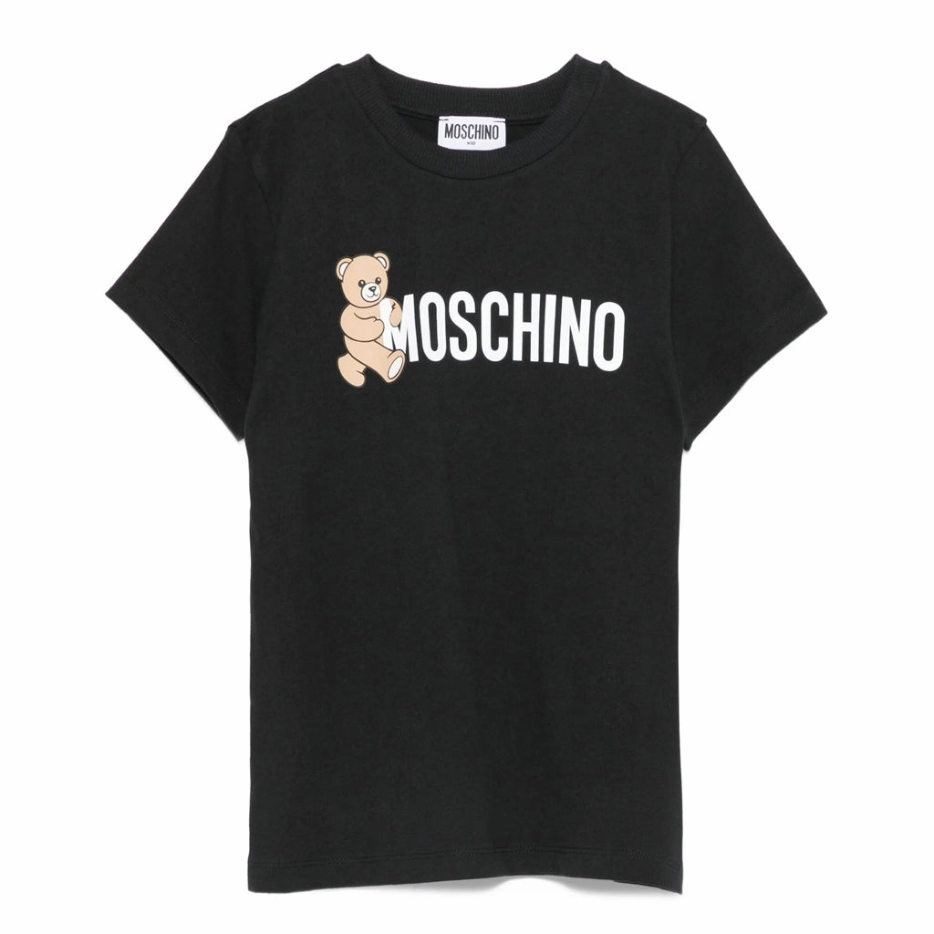 Stretchable Fabric Garment Dyed Moschino Kids Teddy Logo T-shirt