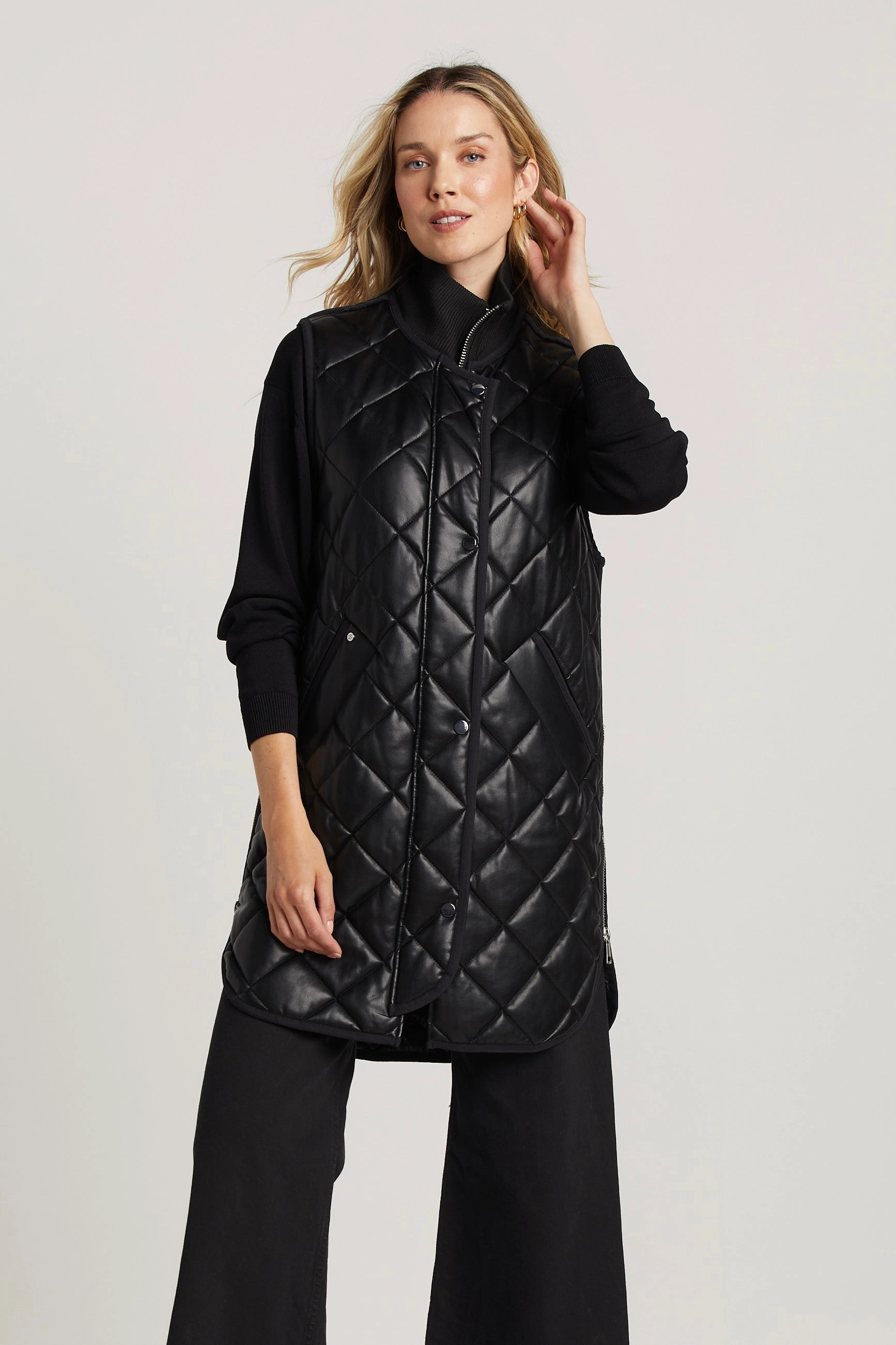 Destiny Sleeveless Quilted Vest With Side Zipper Detail - Black Two Way Zipper Go To Layer
