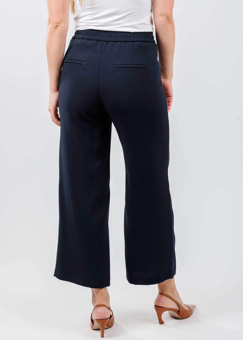 Recycled Polyester Blend Flattering Look Chiara Crop Floating Crepe Pants - Navy