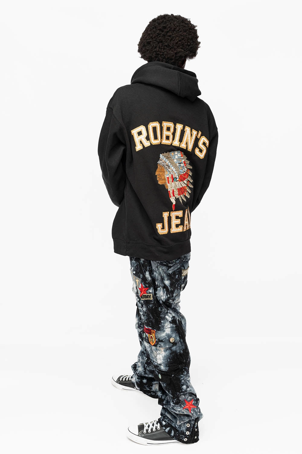 Comfy Mood ROBIN??S HEAVY WEIGHT  NATIVE AMERICAN CHIEF PULLOVER HOODIE IN BLACK