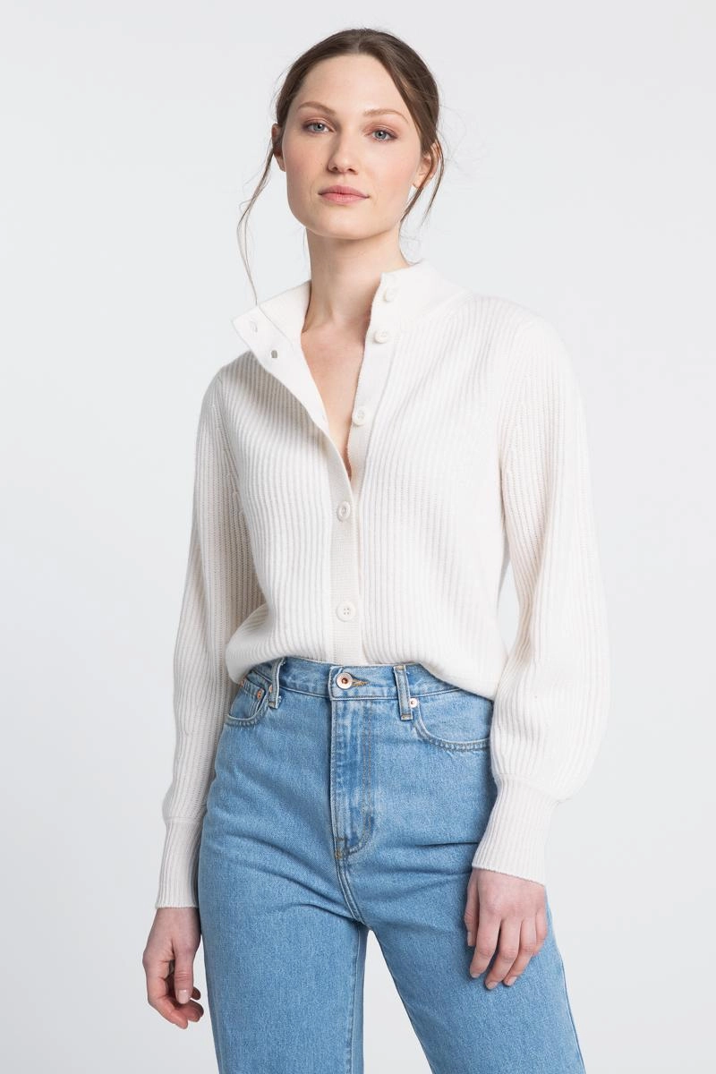 Comfortable knit piece Circular Knit Technology Rib Button Mock Cardigan