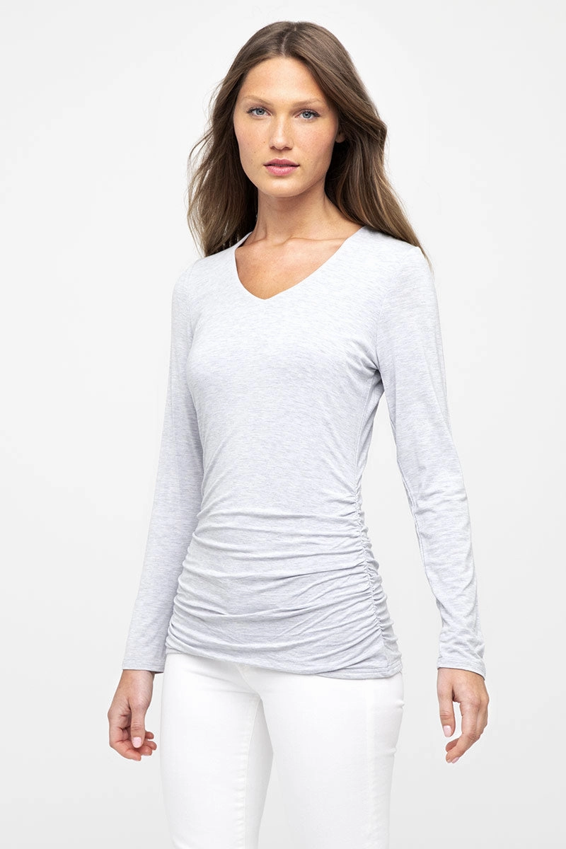 Sport Flex Wear Cable Stitch Bamboo Ruched Long Sleeve Vee
