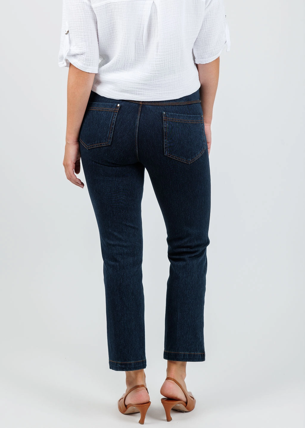 Ankle Denim Baby Bootcut Pants - Indigo Sport Comfort Fit Non Tapered Leg