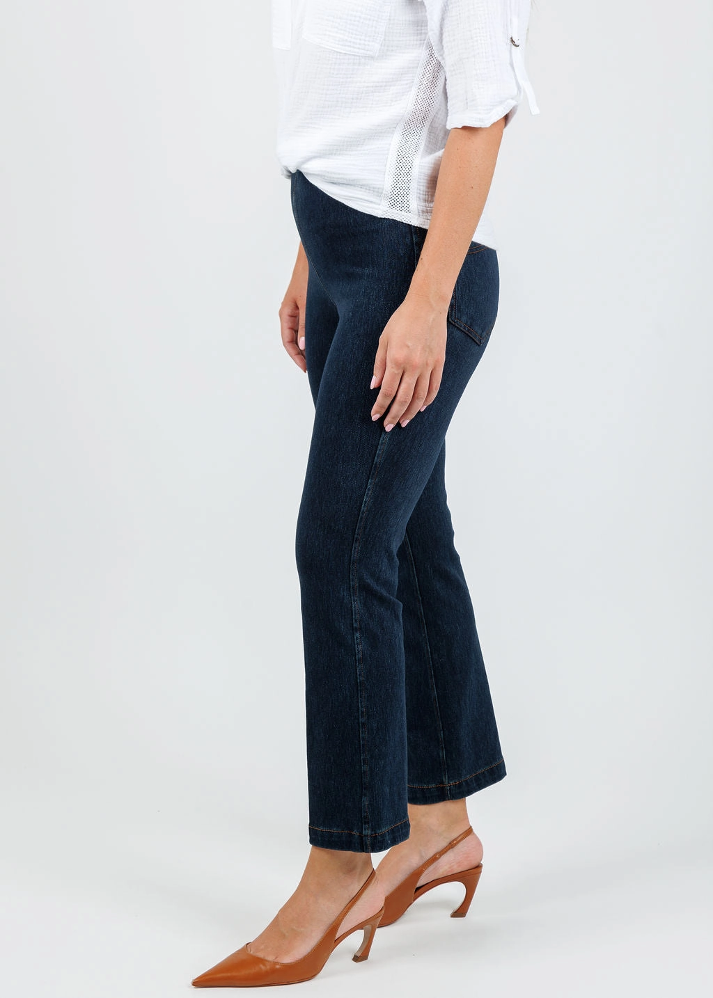 Ankle Denim Baby Bootcut Pants - Indigo Cozy Stretch Fit