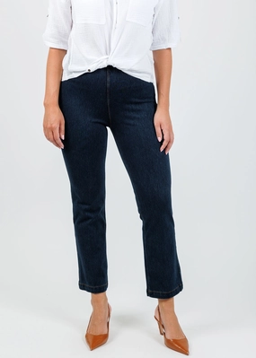 Ankle Denim Baby Bootcut Pants - Indigo Quick-Dry Fabric Everyday Ease