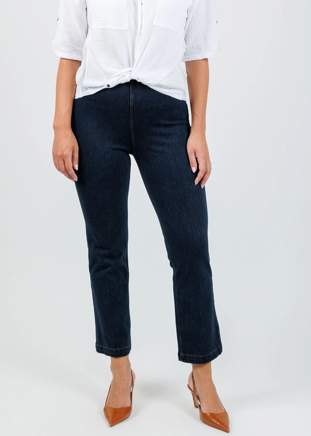 Ankle Denim Baby Bootcut Pants - Indigo Quick-Dry Fabric Everyday Ease