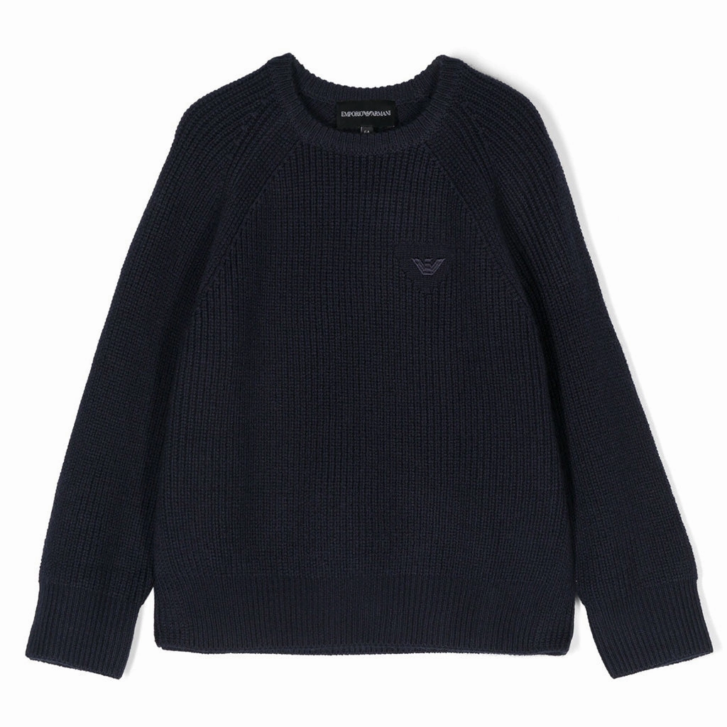 Emporio Armani Junior Long Sleeve Knitted Sweater Abrasion Resistant Edges