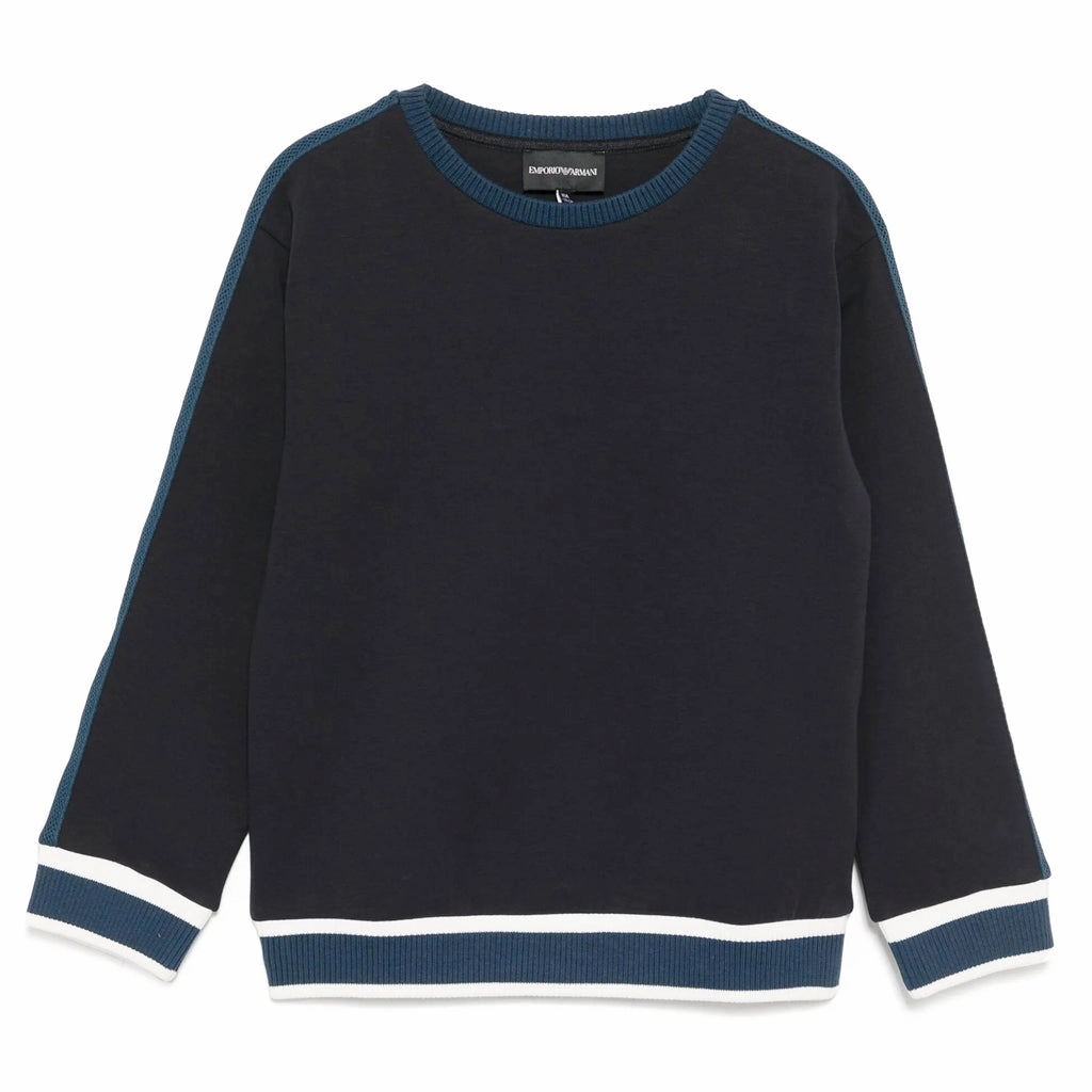 Emporio Armani Junior Striped Trim Sweater Layered Neckline YKK Fasteners