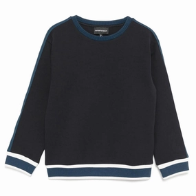 Emporio Armani Junior Striped Trim Sweater Layered Neckline YKK Fasteners