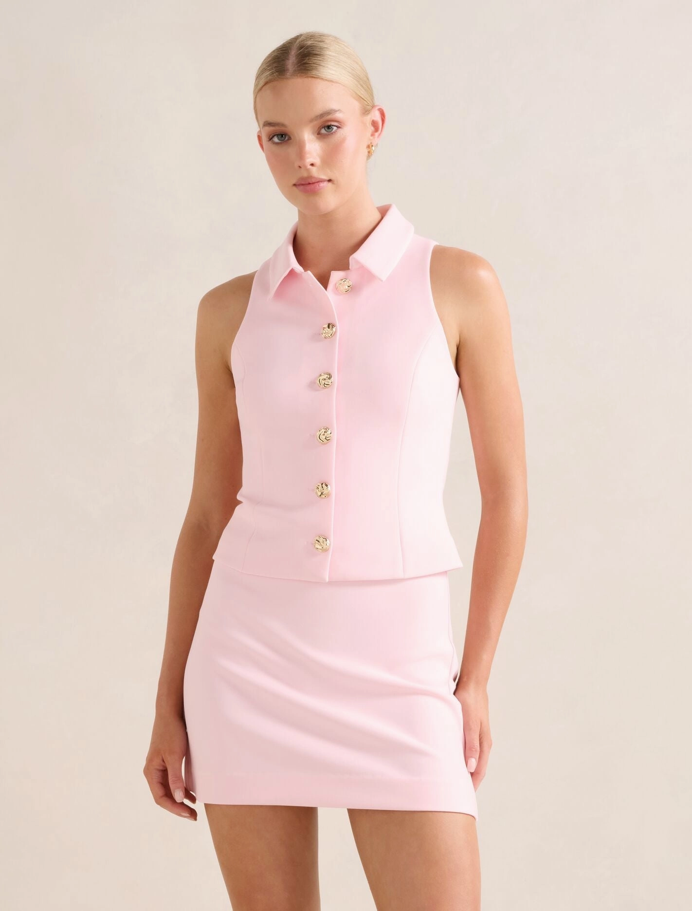 Tilly Button Detail Halter Top Minimalist Collar