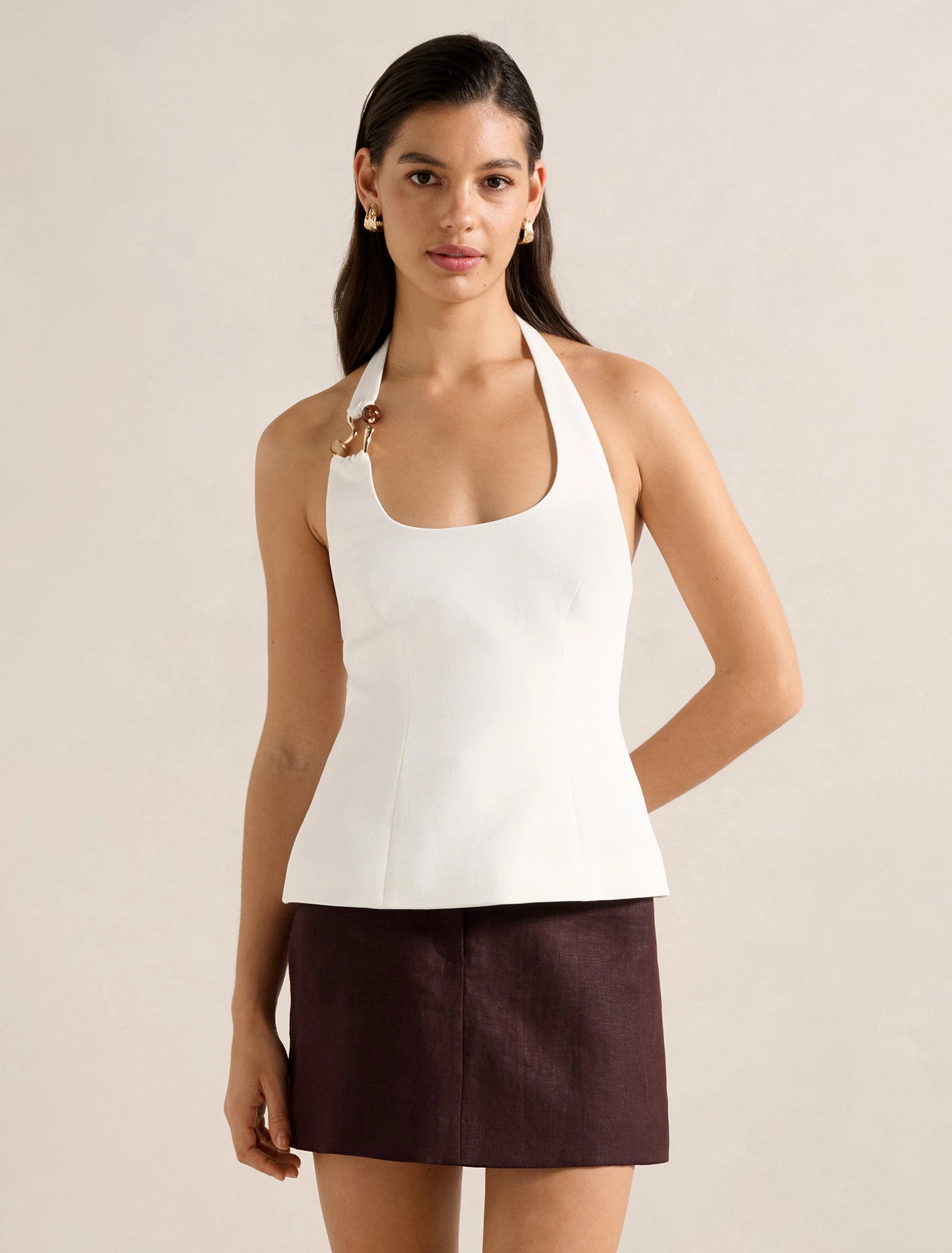 V-neck Blouse Dina Hardware Detail Top