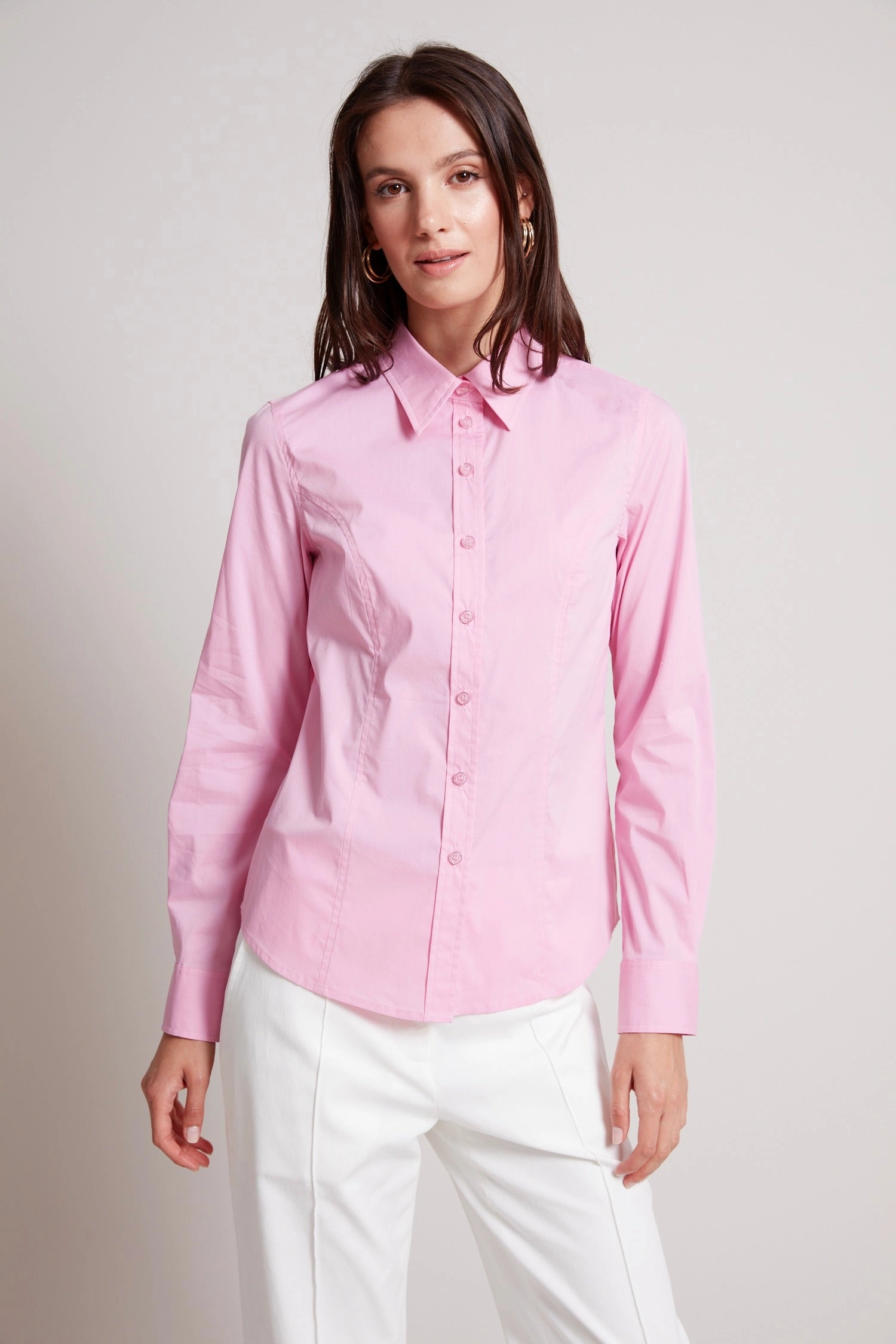 Stylish Element Standalone Option Tina Princess Cut Semi-Fitted Buttoned Down Stretch Shirt - Cotton Candy