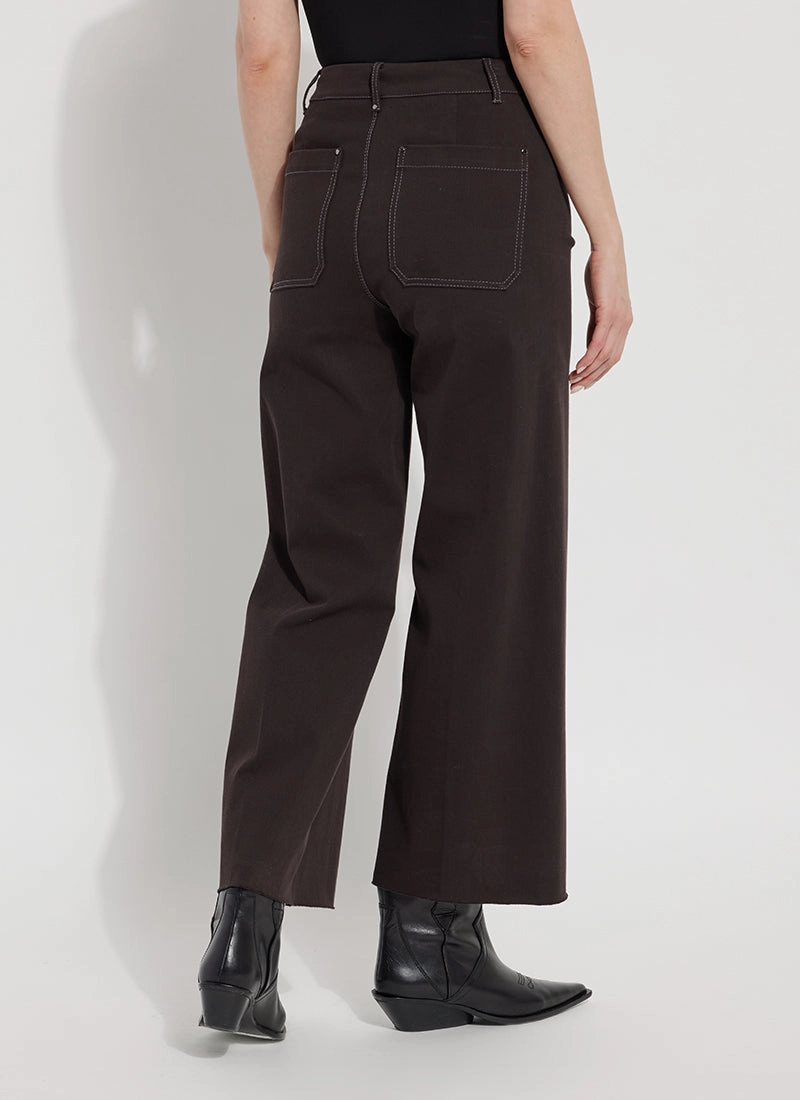 Ventilated Mesh Lining Eco Dye Process Erin High Waist Wide Leg Denim Pants - Double Espresso