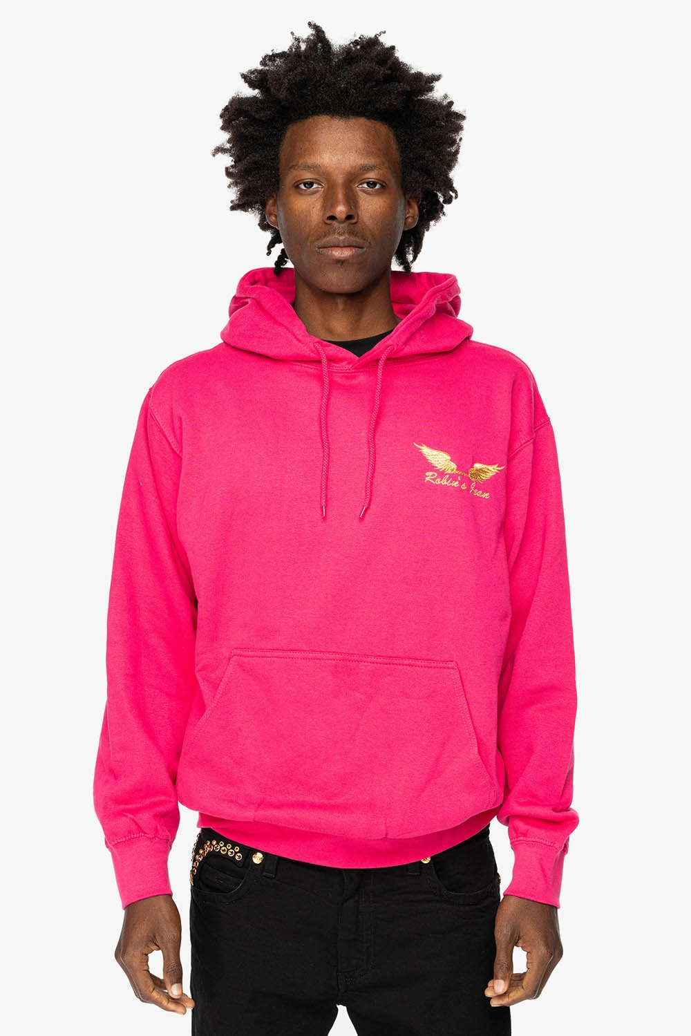 Active Comfort PULLOVER HOODIE IN FUSCHIA WITH GOLD WINGS EMBROIDERY
