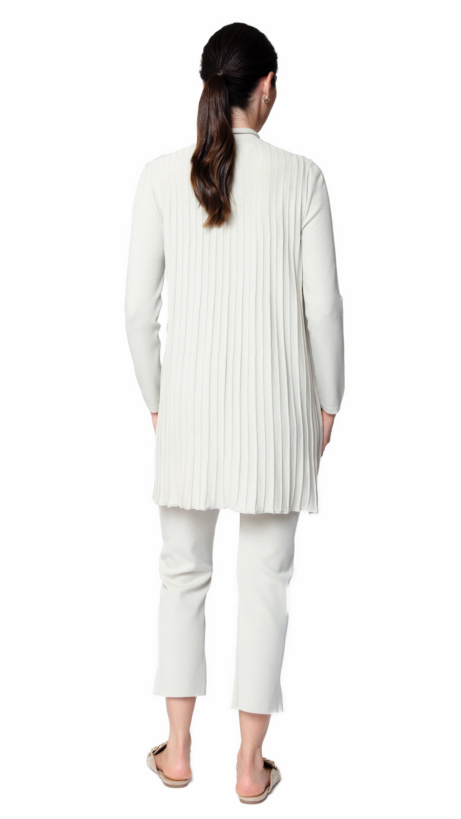 Amely Shawl Collar Mid-Length Cardigan - Beige Casual Knit