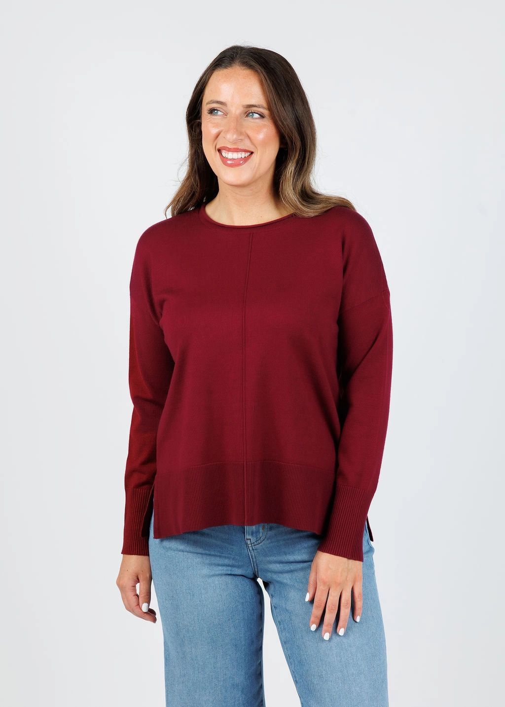 Comfy Layers Turtleneck Crissy Center Seam Sweater - Dark Cherry
