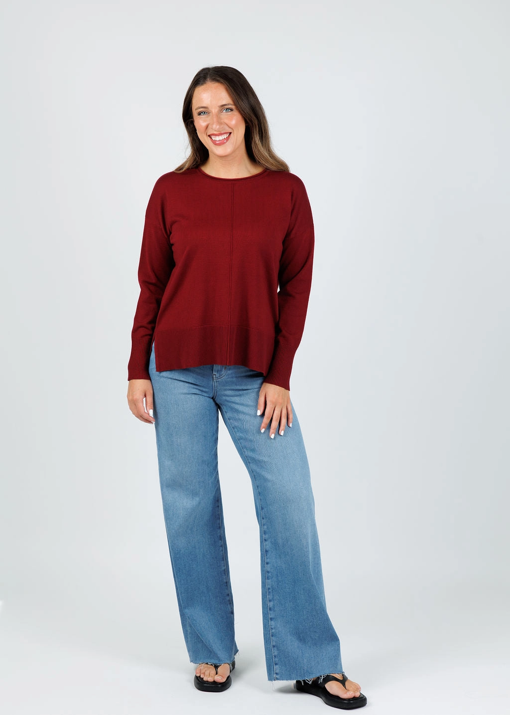 Comfortable Layer Knit Fashion Crissy Center Seam Sweater - Dark Cherry