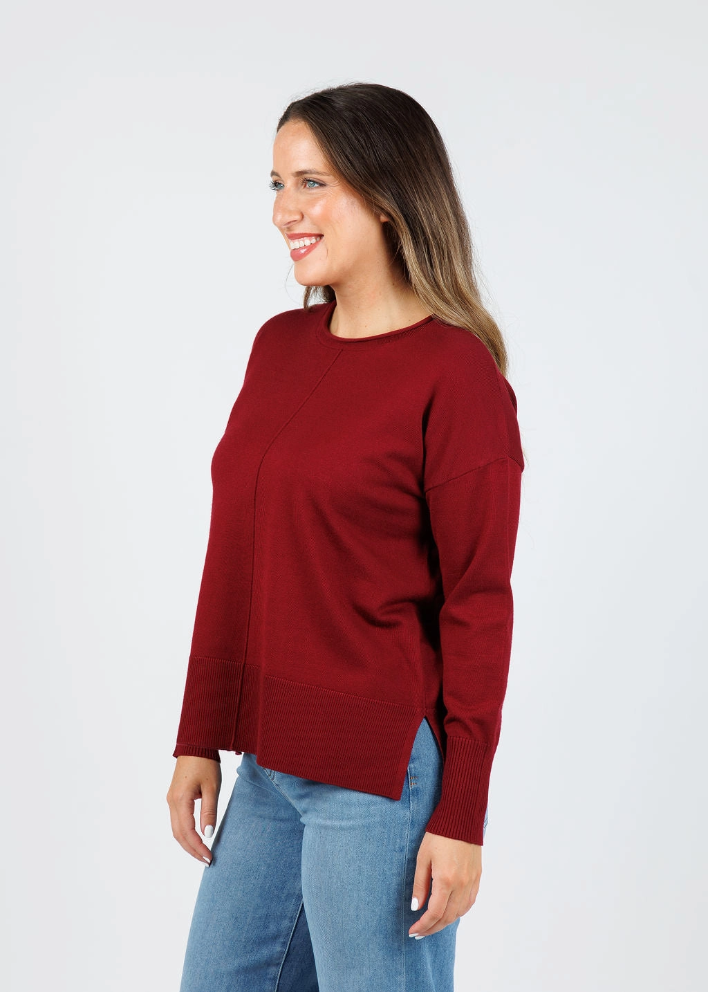 Winter Ready Layer Anti Static Treatment Crissy Center Seam Sweater - Dark Cherry