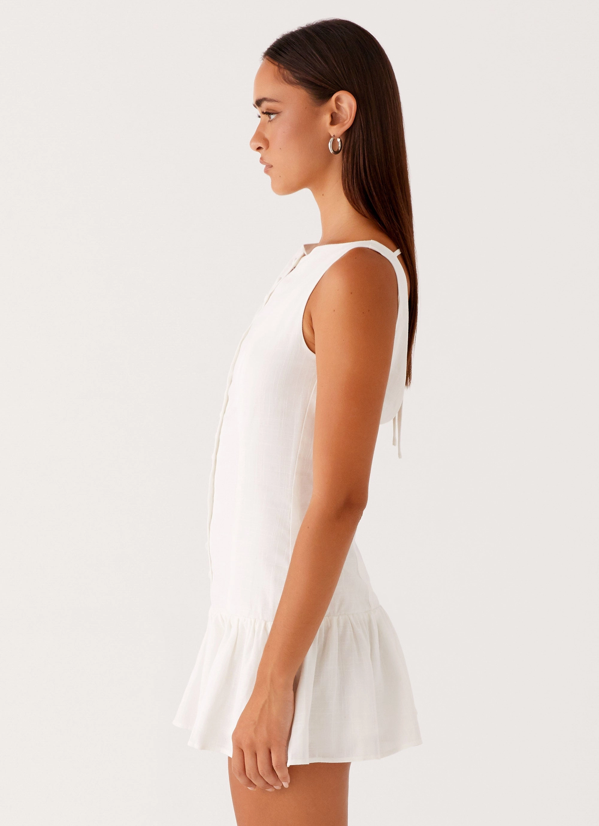 Meggie Linen Mini Dress - White Muted Tones Subtle Glam