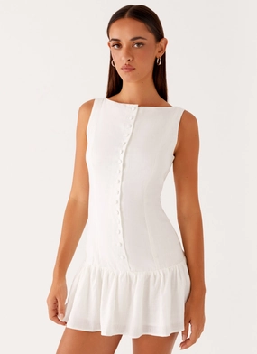 Meggie Linen Mini Dress - White Edgy-Look