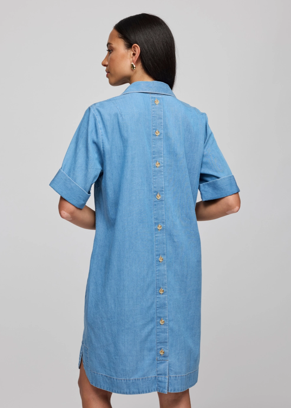 Aileen Short Sleeve Denim Tencel Dress - Light Wash Natural Flow