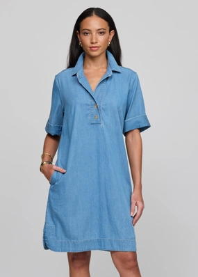 Aileen Short Sleeve Denim Tencel Dress - Light Wash Sharp Mood Light Flow