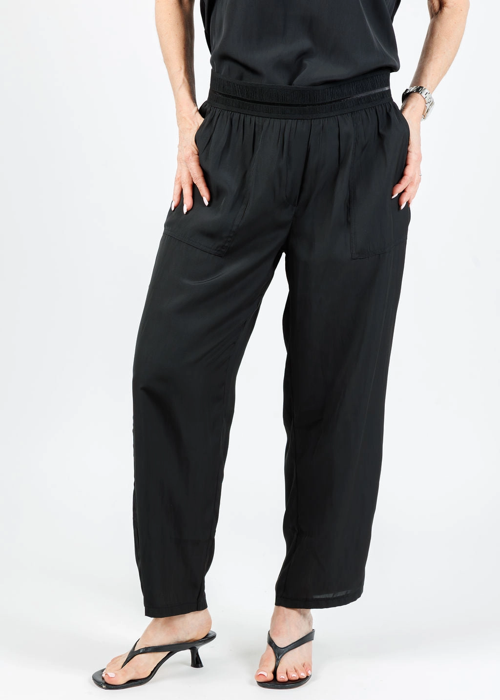 D-Satin Cropped Jogger - Black Body Contour