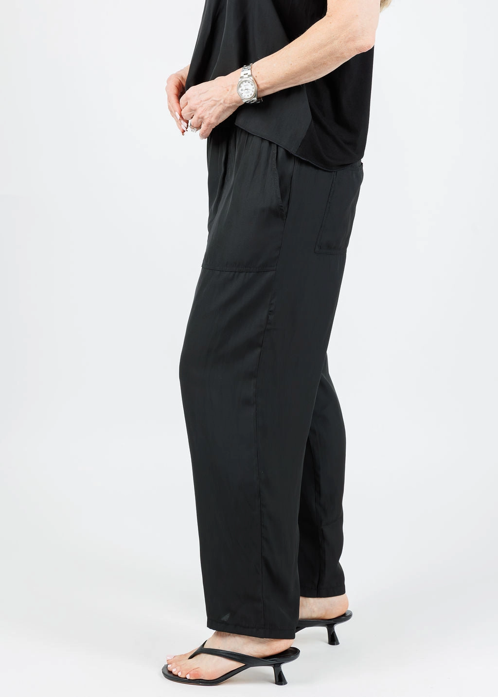 D-Satin Cropped Jogger - Black Tagless label