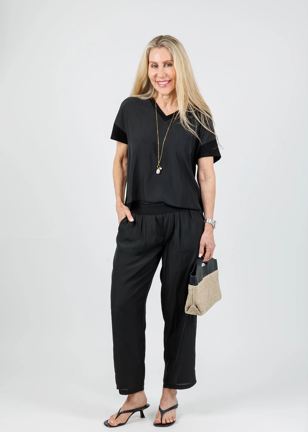 Non Restrictive D-Satin Cropped Jogger - Black
