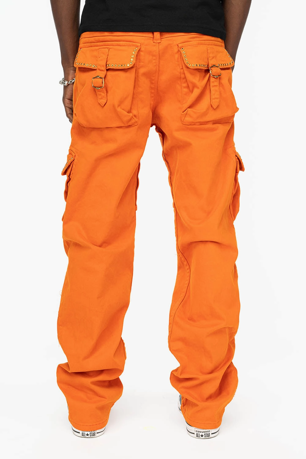 ROBINS NEW MILITARY STYLE CARGO PANTS IN ORANGE WITH ORANGE CRYSTALS Road Trip Bold Look Smart Casual