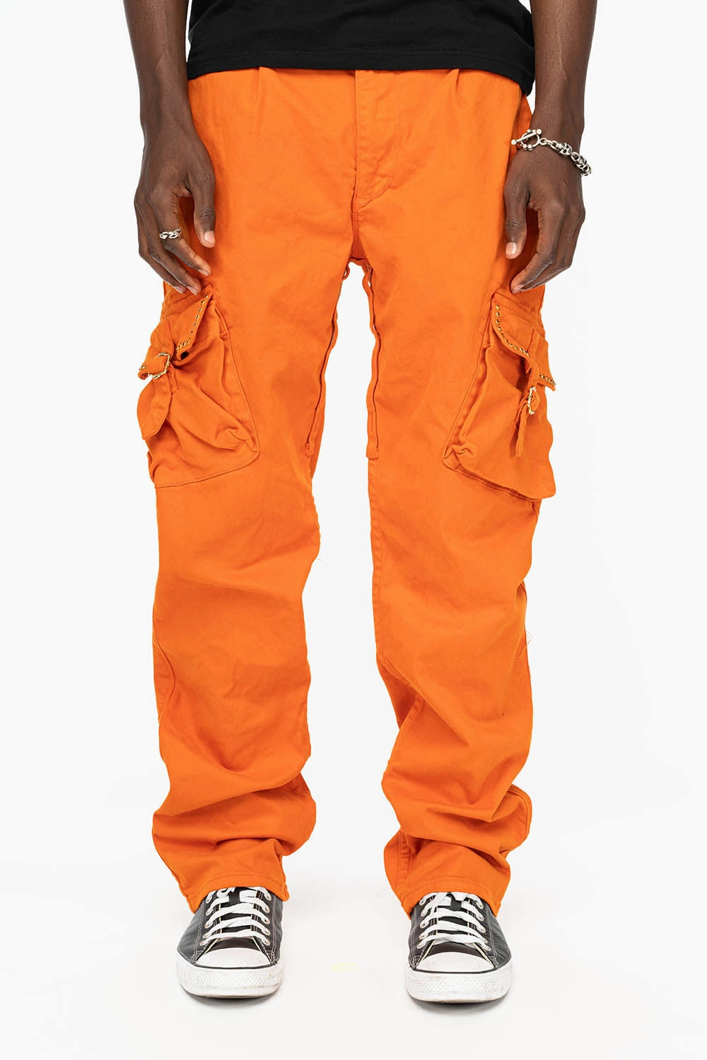 ROBINS NEW MILITARY STYLE CARGO PANTS IN ORANGE WITH ORANGE CRYSTALS Urban Ready Youth Style Office Wear
