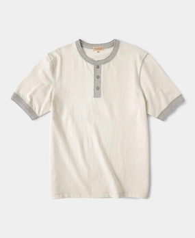 Effortless Wearable 9.3 oz Cotton Tubular Henley T-Shirt - Gray/Apricot