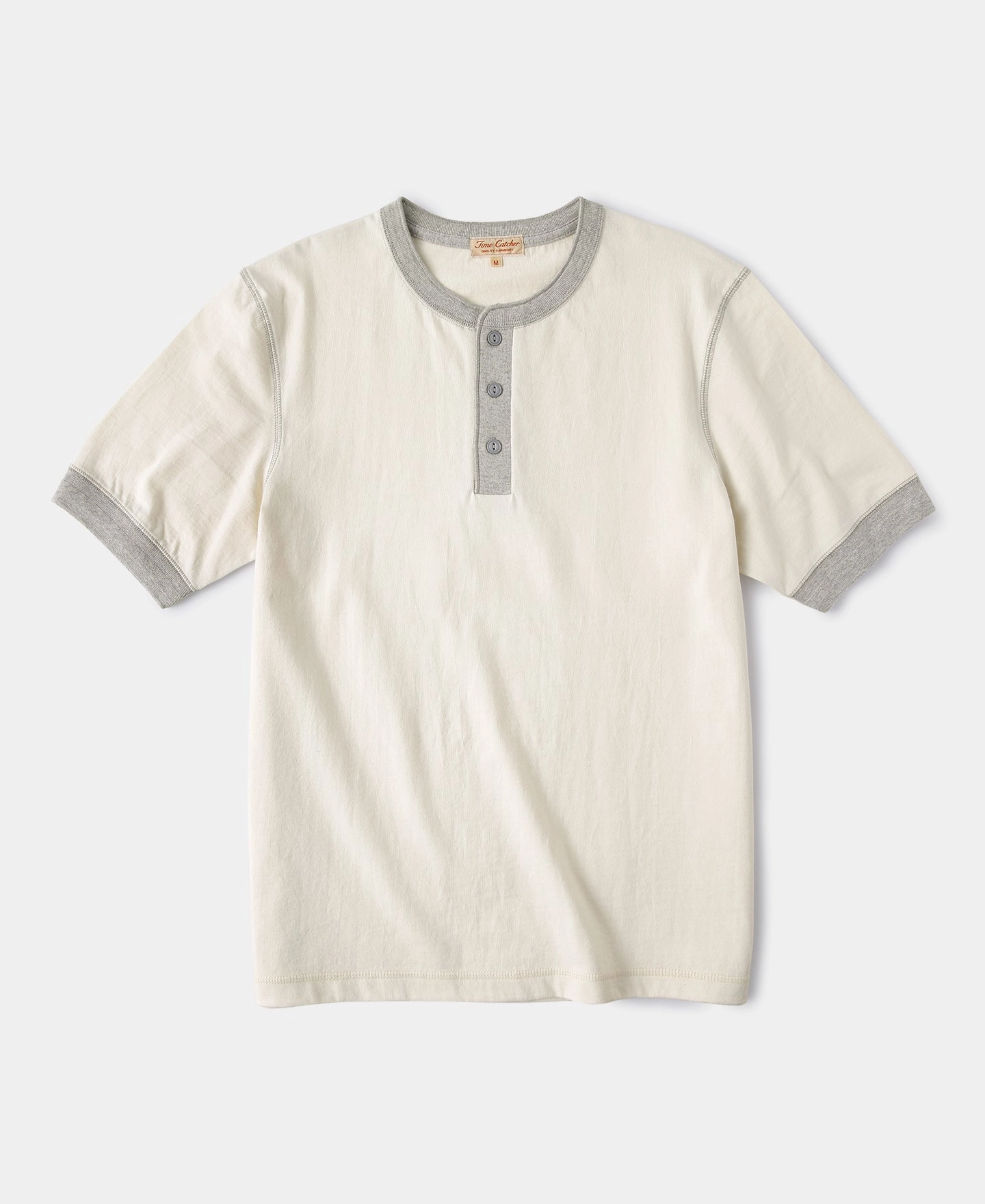 Effortless Wearable 9.3 oz Cotton Tubular Henley T-Shirt - Gray/Apricot