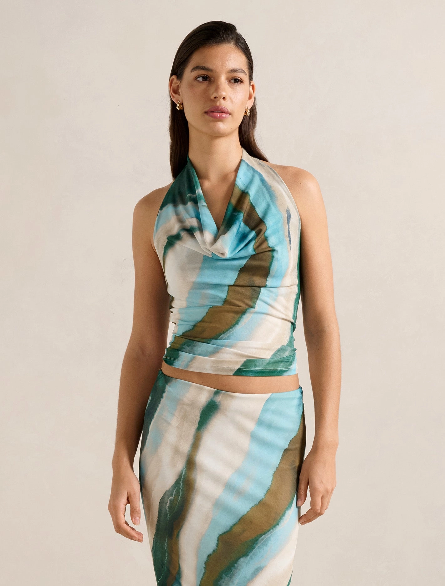 Della Cowl Halter Top Non Irritating Seam Finish