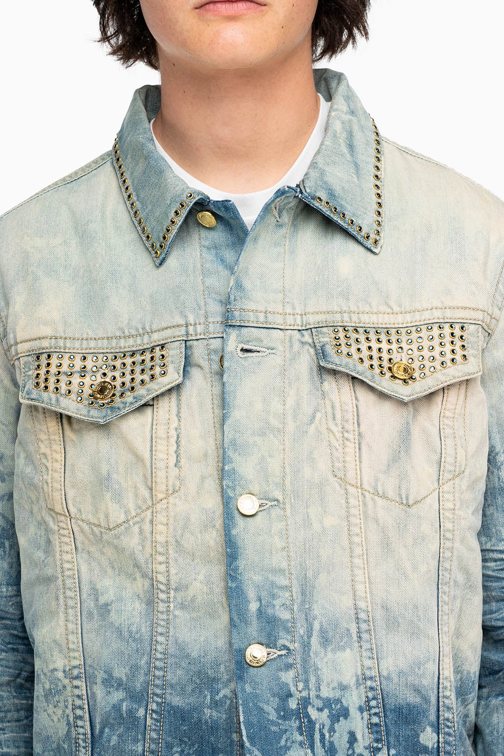 Comfy Essentials Non Bulky Design DENIM JACKET IN VINTAGE BLUE WITH CRYSTALS