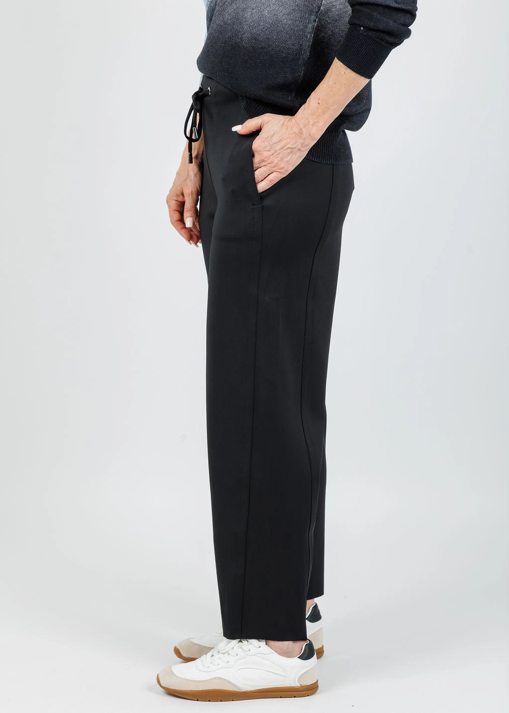 Desi Grommet Detail Neoprene Barrel Joggers - Black AdjustableWaistband Chic Comfort