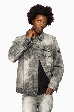 Friction Reducing Lining Stylish Outer Layer ROBINS MOTORCYCLE CLUB DENIM JACKET LIMITED EDITION IN GREY CHEROKEE WASH EMBELLISHED WITH CRYSTALS