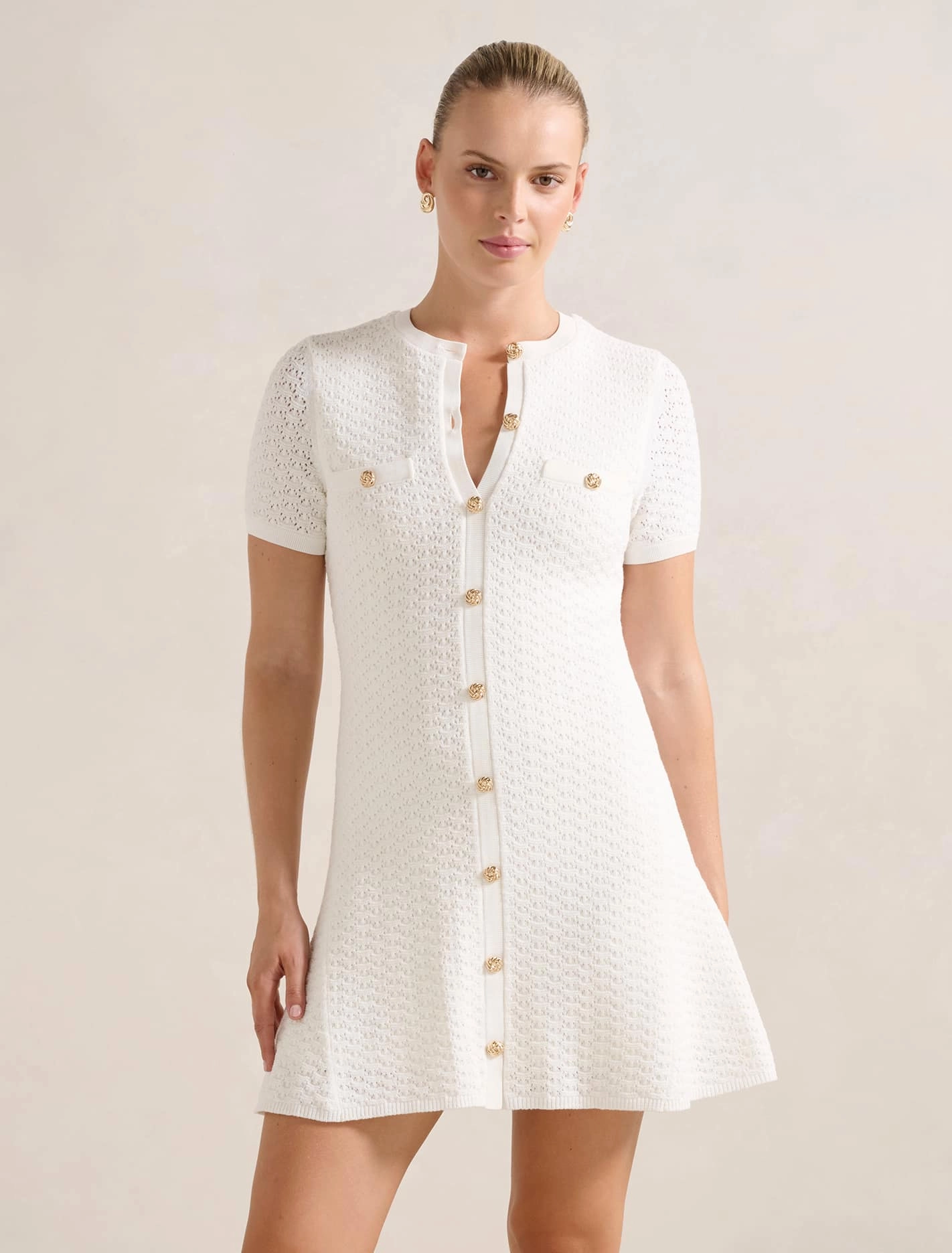 Fresh Outfit Rosa Stitch Interest Knit Mini Dress