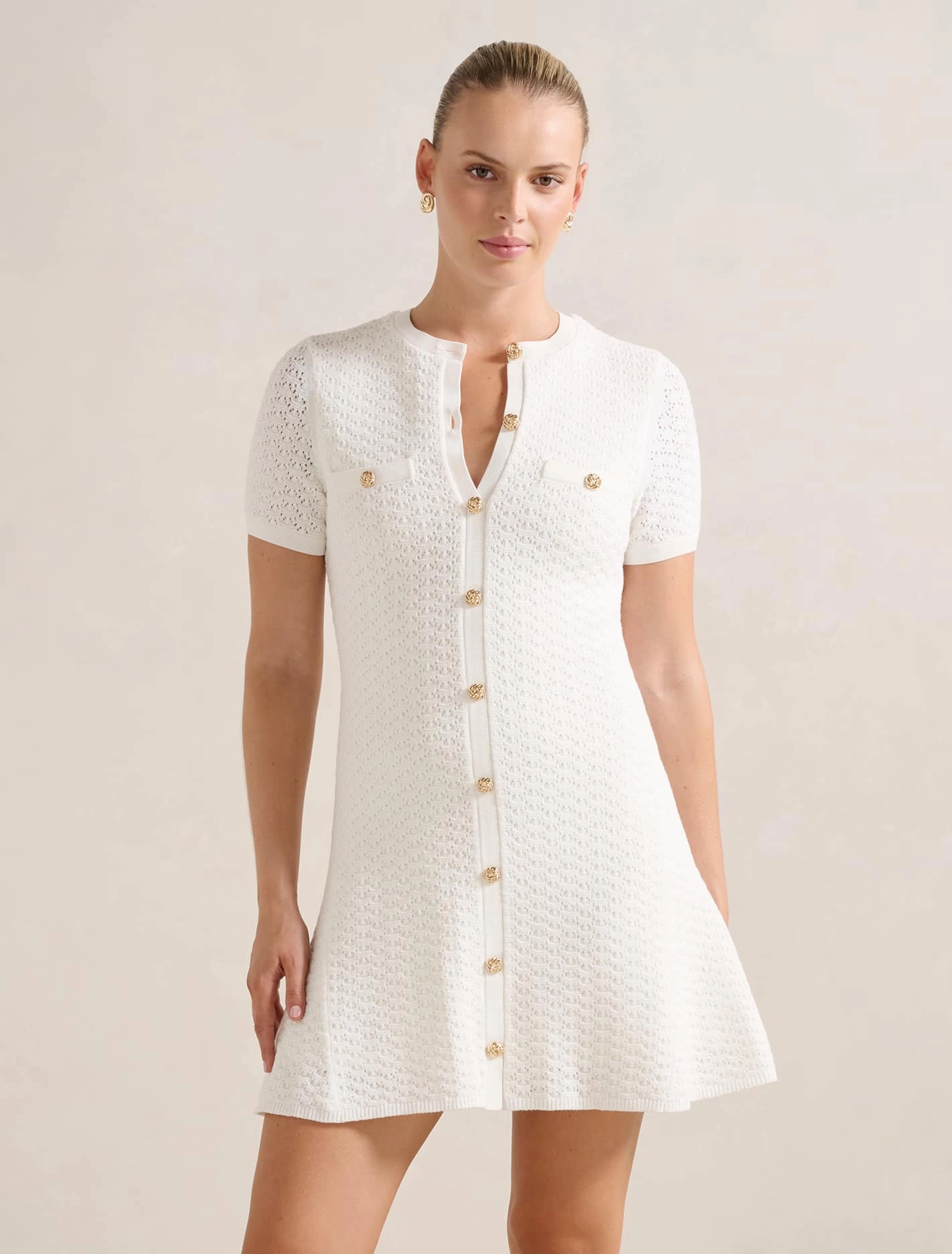 Chic Motion Rosa Stitch Interest Knit Mini Dress