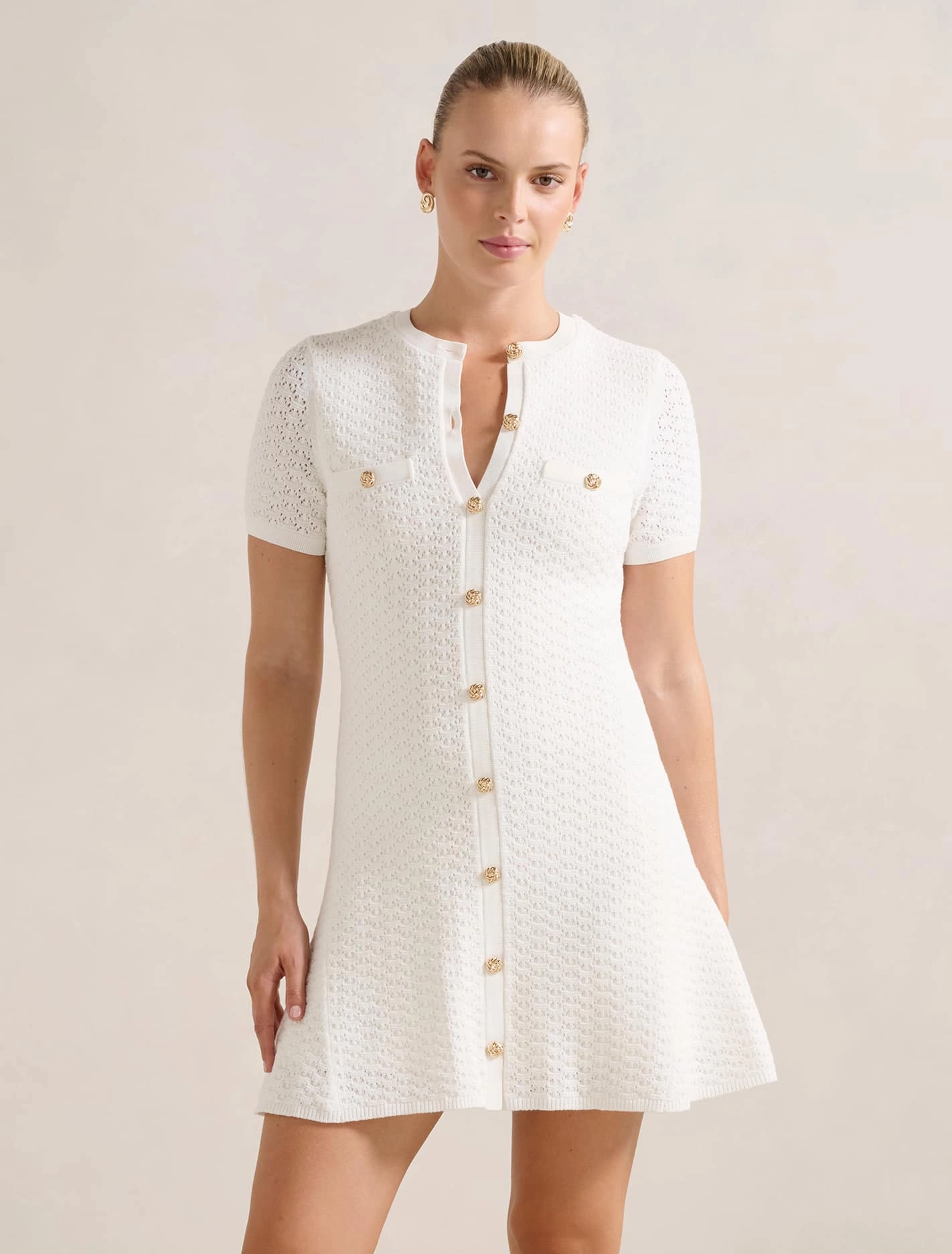 Pure Motion Rosa Stitch Interest Knit Mini Dress