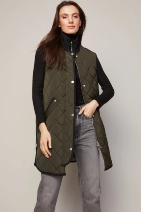 Destiny Sleeveless Quilted Vest With Zipper Detail - Forest Green Eco Friendly Textile Enhanced Edge Binding