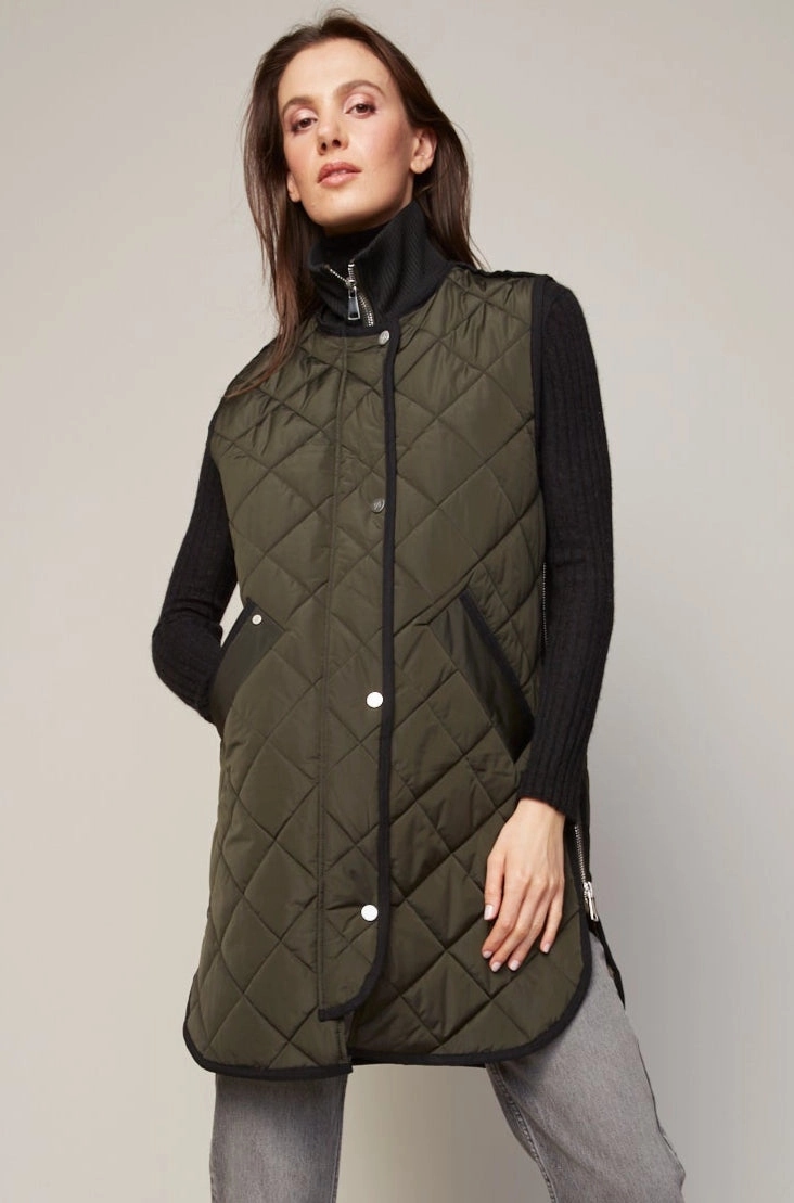 City Style Aramid Fiber Reinforcement Destiny Sleeveless Quilted Vest With Zipper Detail - Forest Green