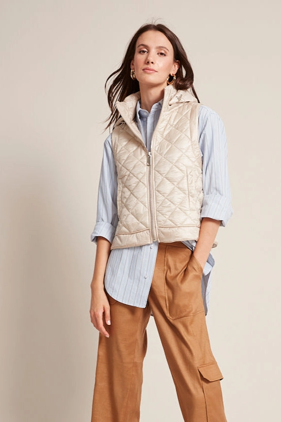 Talia Quilted Gilet With Removable Hood - Champagne Tear Resistant Weave
