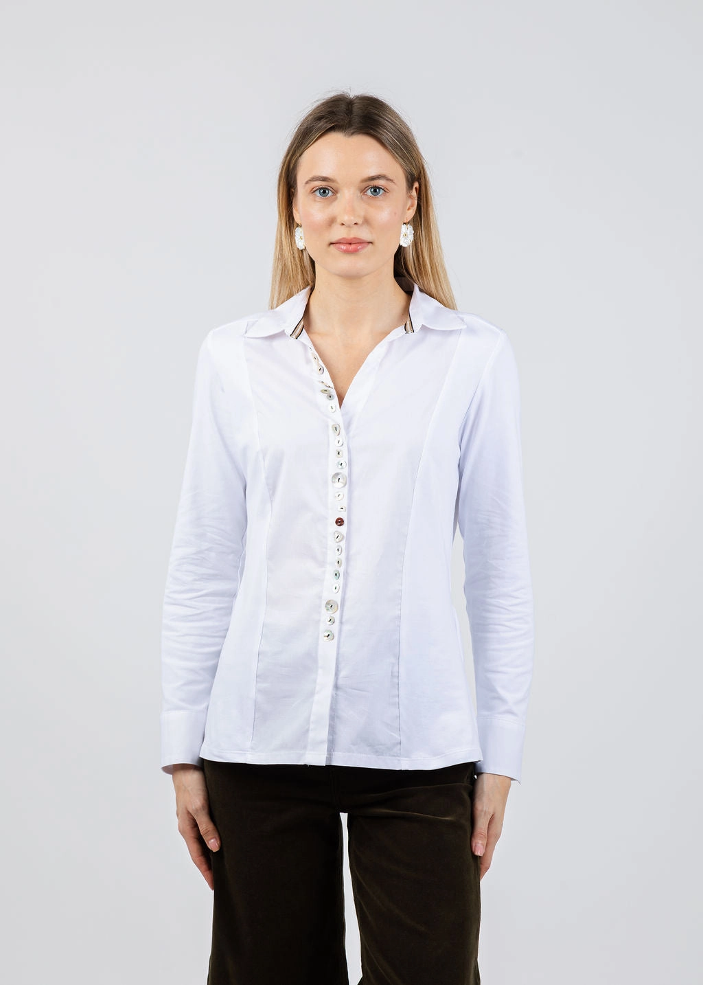 Alessandra Multi Button Blouse - White Beach Attire Layered Design